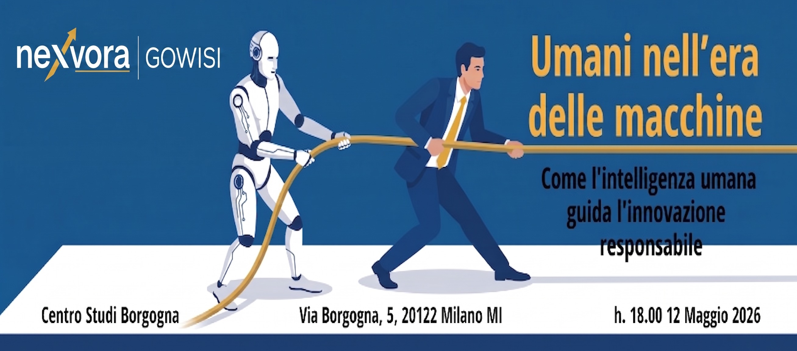 Umani nell'era delle macchine — uomo e robot in tiro alla fune